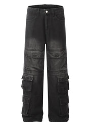 Men's Wash Wide Leg Cargo Jeans Black / S