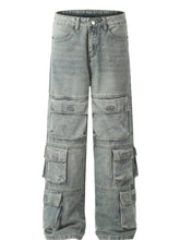 Men's Wash Wide Leg Cargo Jeans Blue / S