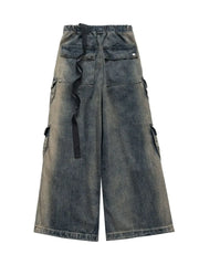 Men's Washed Cargo Jeans with Drawstring Waist