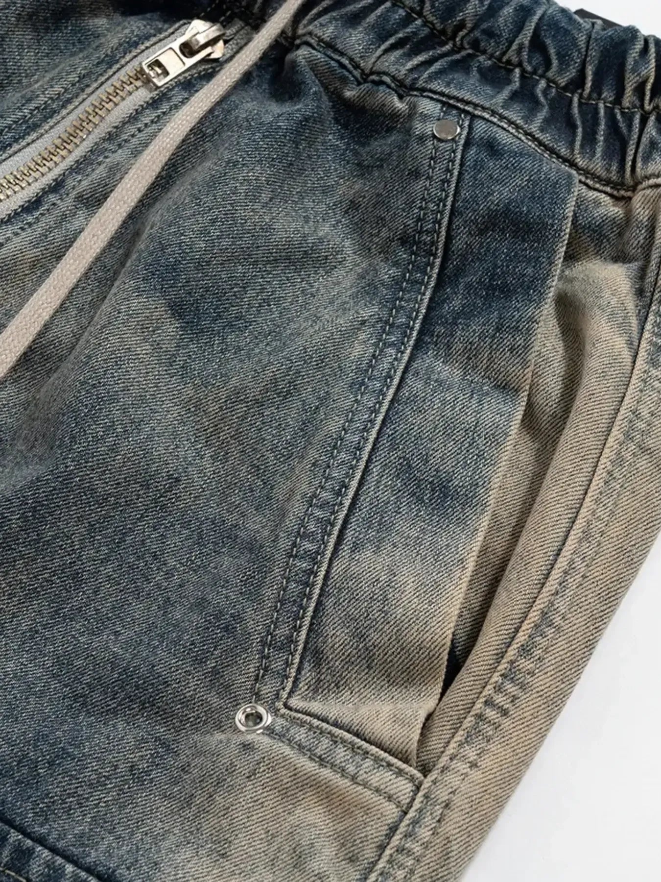 Men's Washed Cargo Jeans with Drawstring Waist