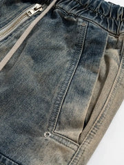 Men's Washed Cargo Jeans with Drawstring Waist