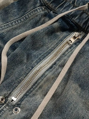 Men's Washed Cargo Jeans with Drawstring Waist