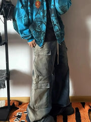 Men's Washed Cargo Jeans with Drawstring Waist