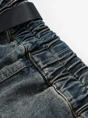 Men's Washed Cargo Jeans with Drawstring Waist