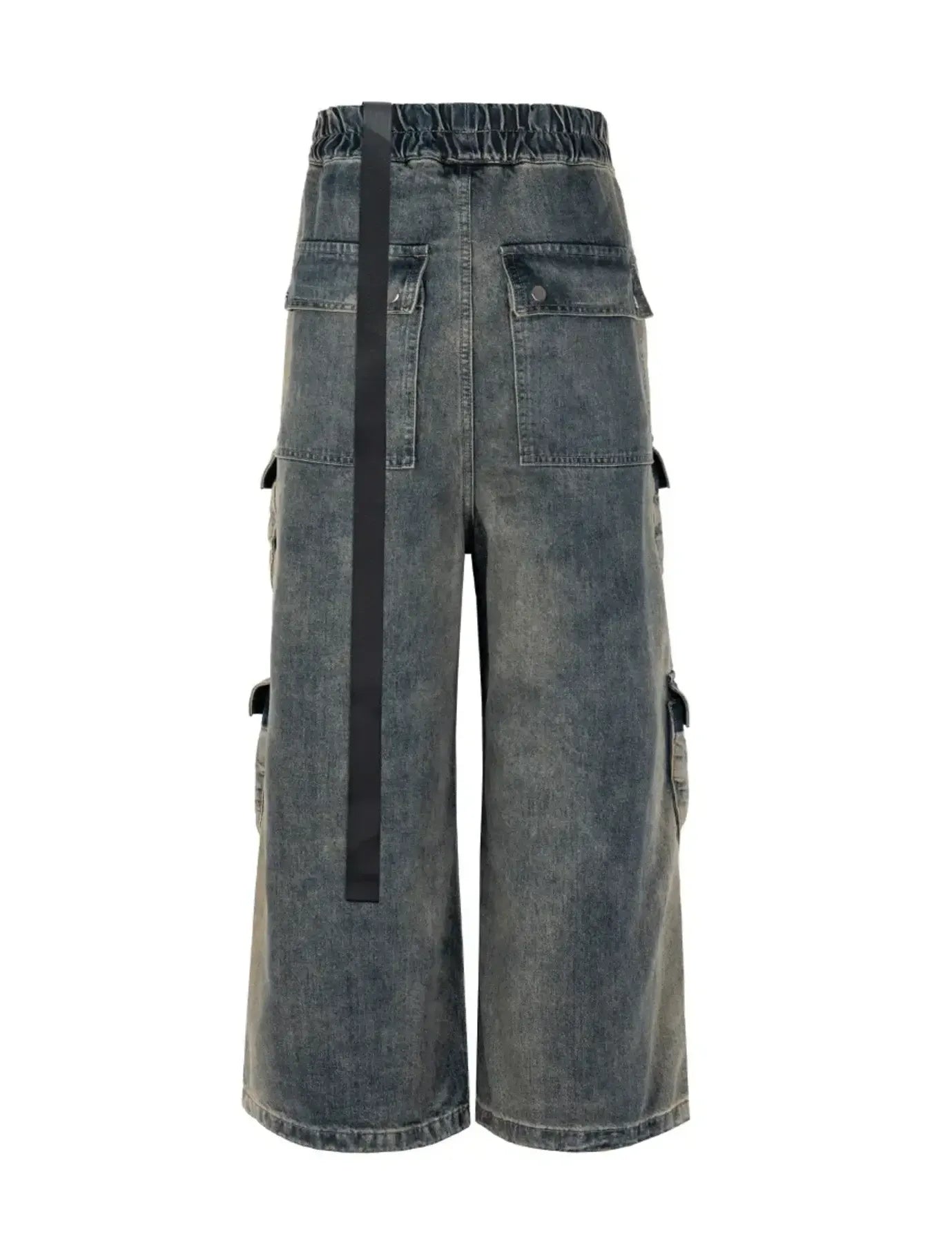 Men's Washed Cargo Jeans with Drawstring Waist