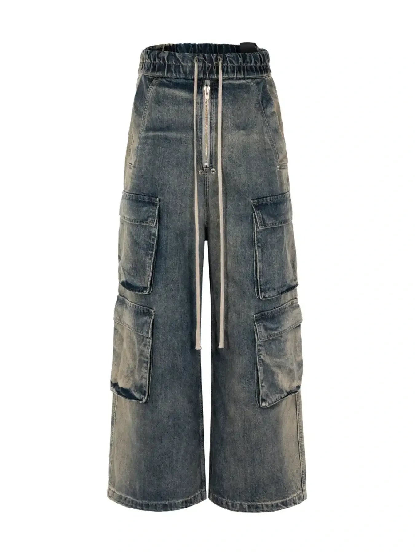 Men's Washed Cargo Jeans with Drawstring Waist