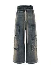 Men's Washed Cargo Jeans with Drawstring Waist