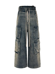 Men's Washed Cargo Jeans with Drawstring Waist