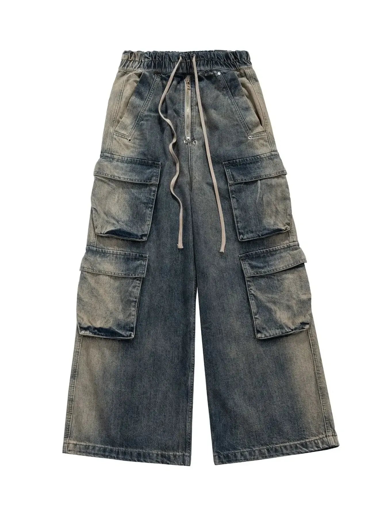 Men's Washed Cargo Jeans with Drawstring Waist Blue / M