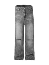 Men's Washed Distressed Relaxed Fit Jeans Smoke Gray / S