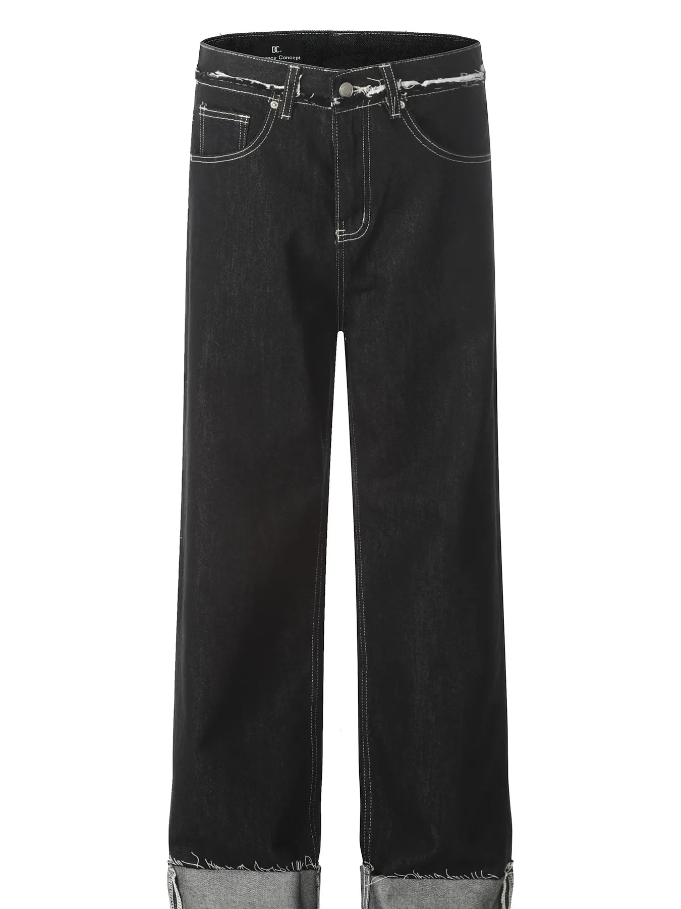 Men's Washed Frayed Hem Cuff Jeans Black / S