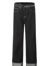 Men's Washed Frayed Hem Cuff Jeans Black / S