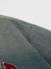 Men's Washed Letter Denim Top with Contrast Neckline