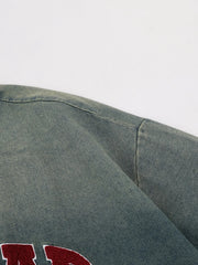 Men's Washed Letter Denim Top with Contrast Neckline