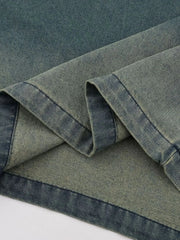 Men's Washed Letter Denim Top with Contrast Neckline
