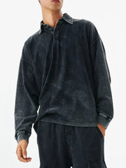 Men's Washed Long Sleeve Polo Shirt