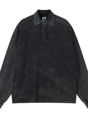 Men's Washed Long Sleeve Polo Shirt