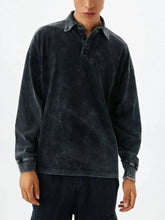 Men's Washed Long Sleeve Polo Shirt Black / S