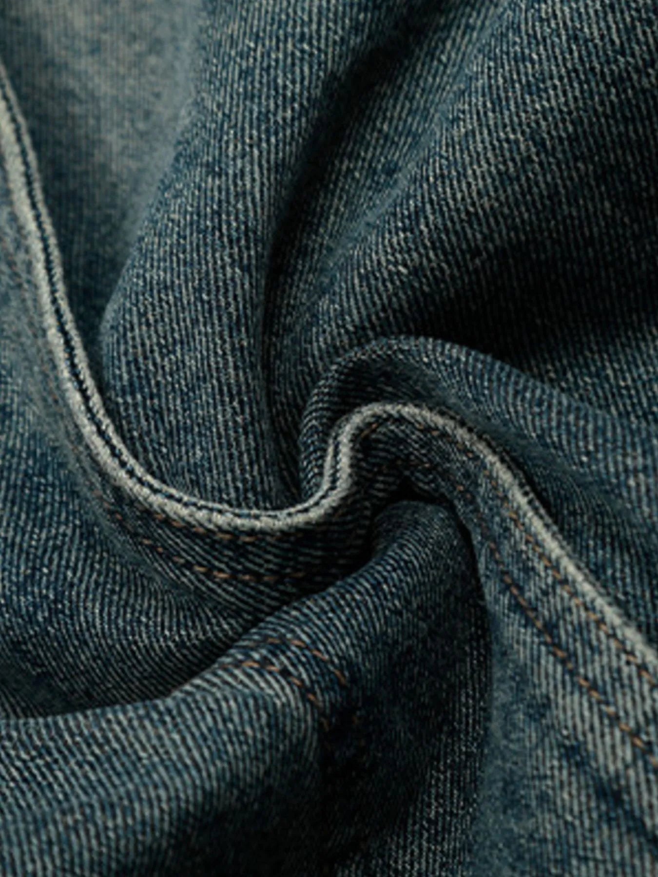 Men's Washed Straight Jeans with Unique Panel Design