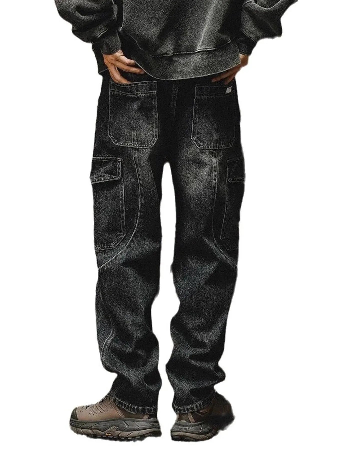 Men's Washed Wide Leg Cargo Jeans