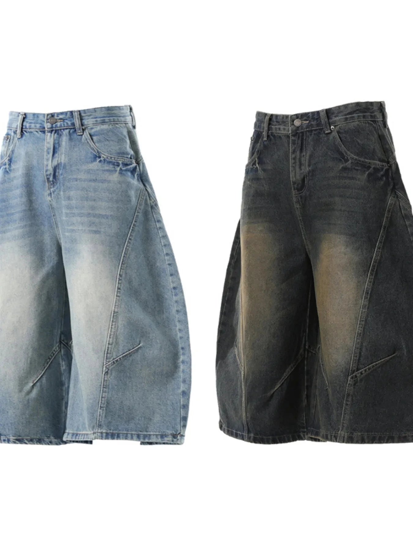 Men's Washed Wide Leg Denim Shorts