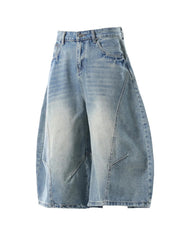 Men's Washed Wide Leg Denim Shorts Light Blue / S