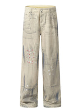 Men's Washed Wide Leg Jeans Apricot / S