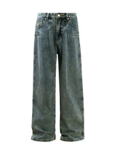 Men's Washed Wide Leg Jeans Denim Blue / S