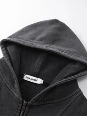 Men's Washed Zip Up Long Sleeve Hooded Jacket