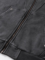 Men's Washed Zip Up Long Sleeve Hooded Jacket