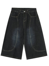 Men's Wide Leg Denim Shorts Black / S