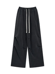 Men's Wide Leg Drawstring Cargo Pants Wasteland Black / S