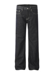 Men's Wide Leg Jeans Washed Dark Blue / S