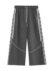 Men's Wide Leg Pants with Side Stripes Dark Gray / S