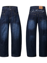 Men's Wide Leg Wash Denim Jeans with Signature Detail