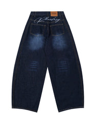 Men's Wide Leg Wash Denim Jeans with Signature Detail