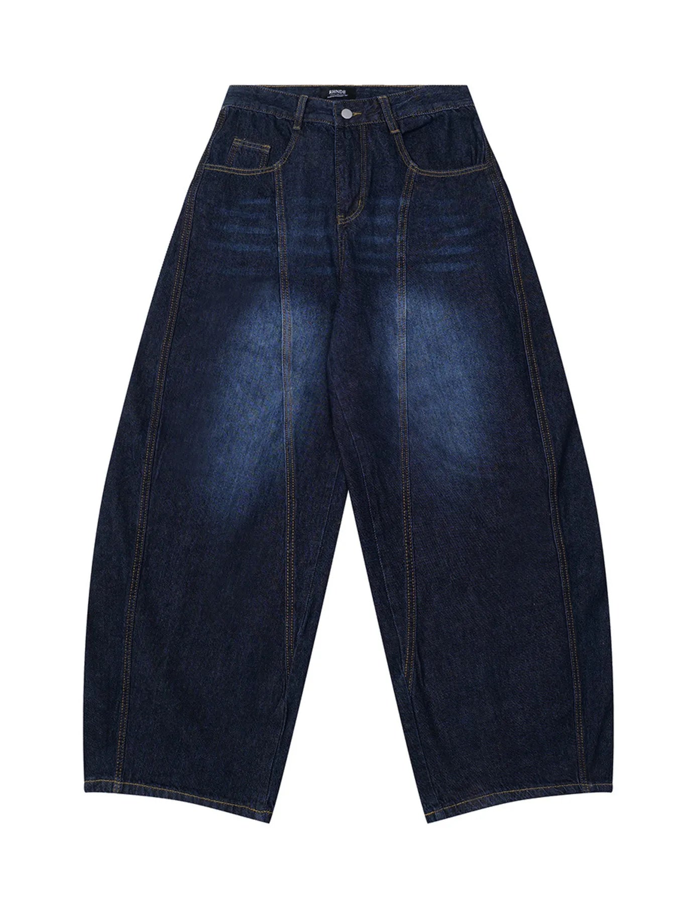 Men's Wide Leg Wash Denim Jeans with Signature Detail