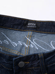 Men's Wide Leg Wash Denim Jeans with Signature Detail