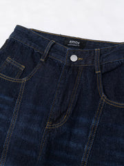 Men's Wide Leg Wash Denim Jeans with Signature Detail