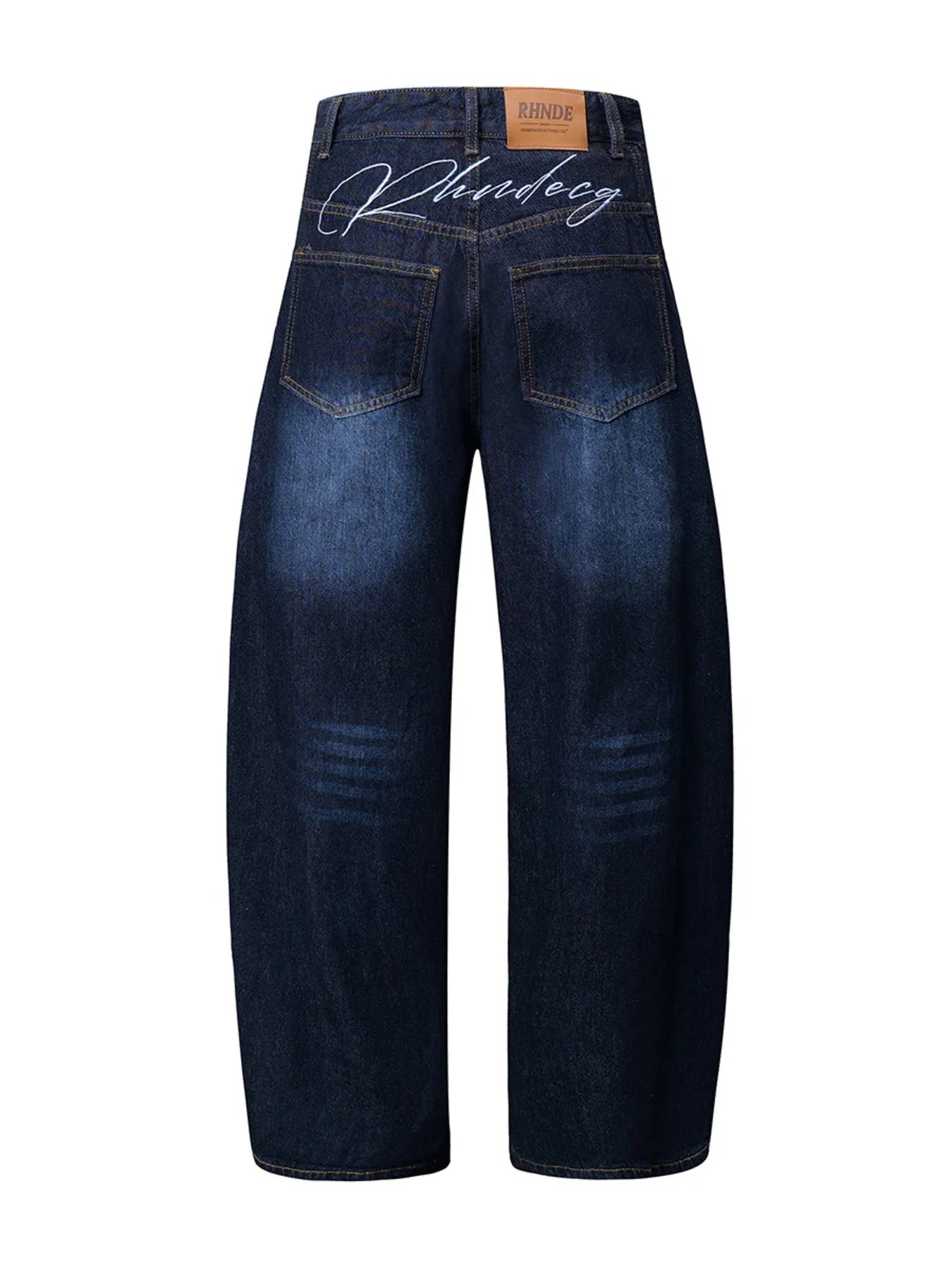 Men's Wide Leg Wash Denim Jeans with Signature Detail