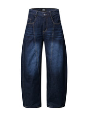 Men's Wide Leg Wash Denim Jeans with Signature Detail Dark Blue / S