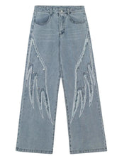 Men's Wing Print Wide Leg Jeans Blue / S