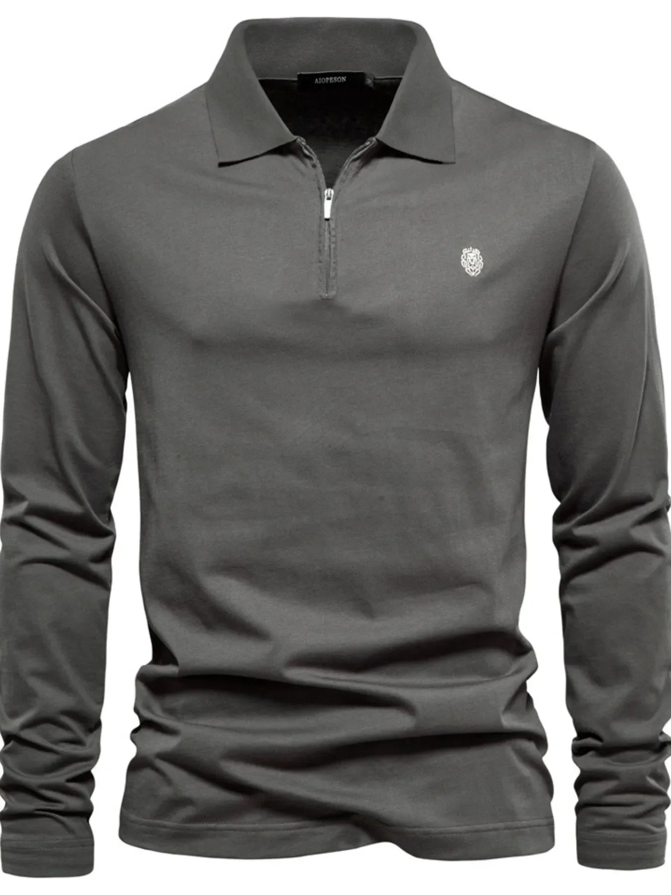 Men's Zip Collar Long Sleeve Polo Dark Gray / S