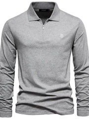 Men's Zip Collar Long Sleeve Polo Gray / S