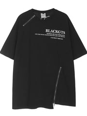 Men's Zip Detail Round Neck T-Shirt Black / M