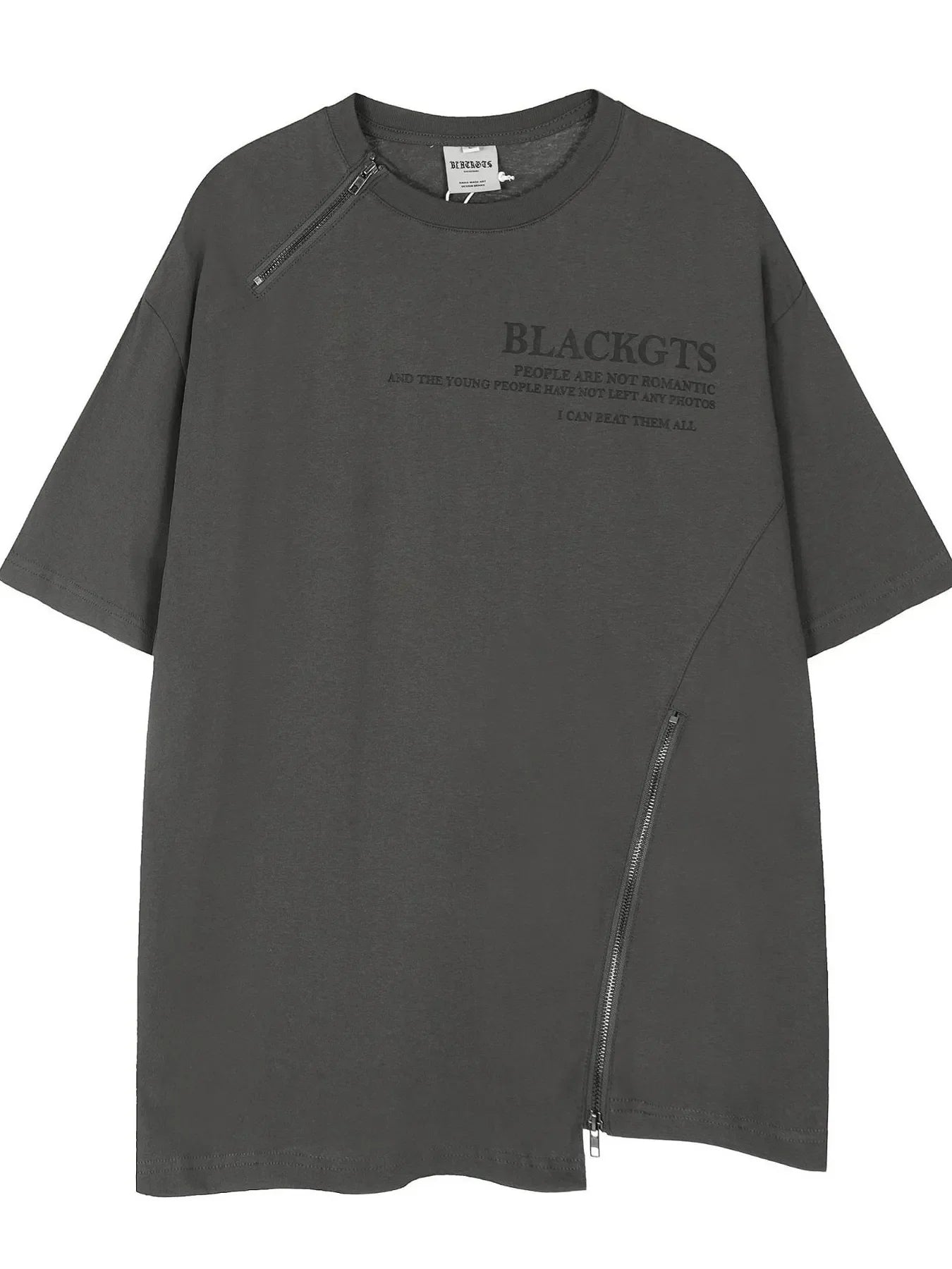 Men's Zip Detail Round Neck T-Shirt Grey / M