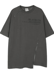 Men's Zip Detail Round Neck T-Shirt Grey / M