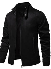 Men's Zip Up Long Sleeve Biker Jacket Black / S