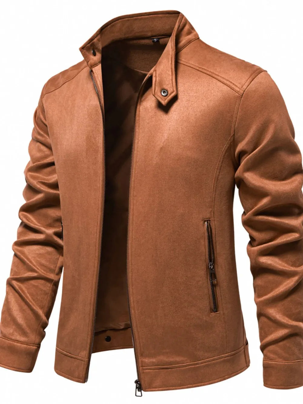 Men's Zip Up Long Sleeve Biker Jacket Caramel / S