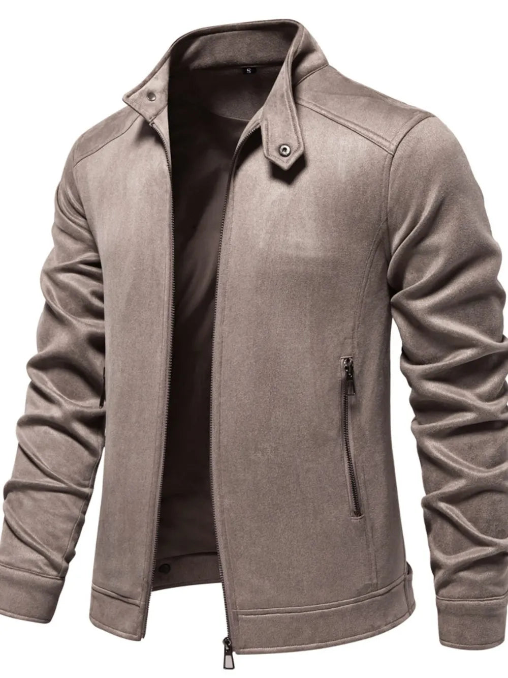 Men's Zip Up Long Sleeve Biker Jacket Mocha / S